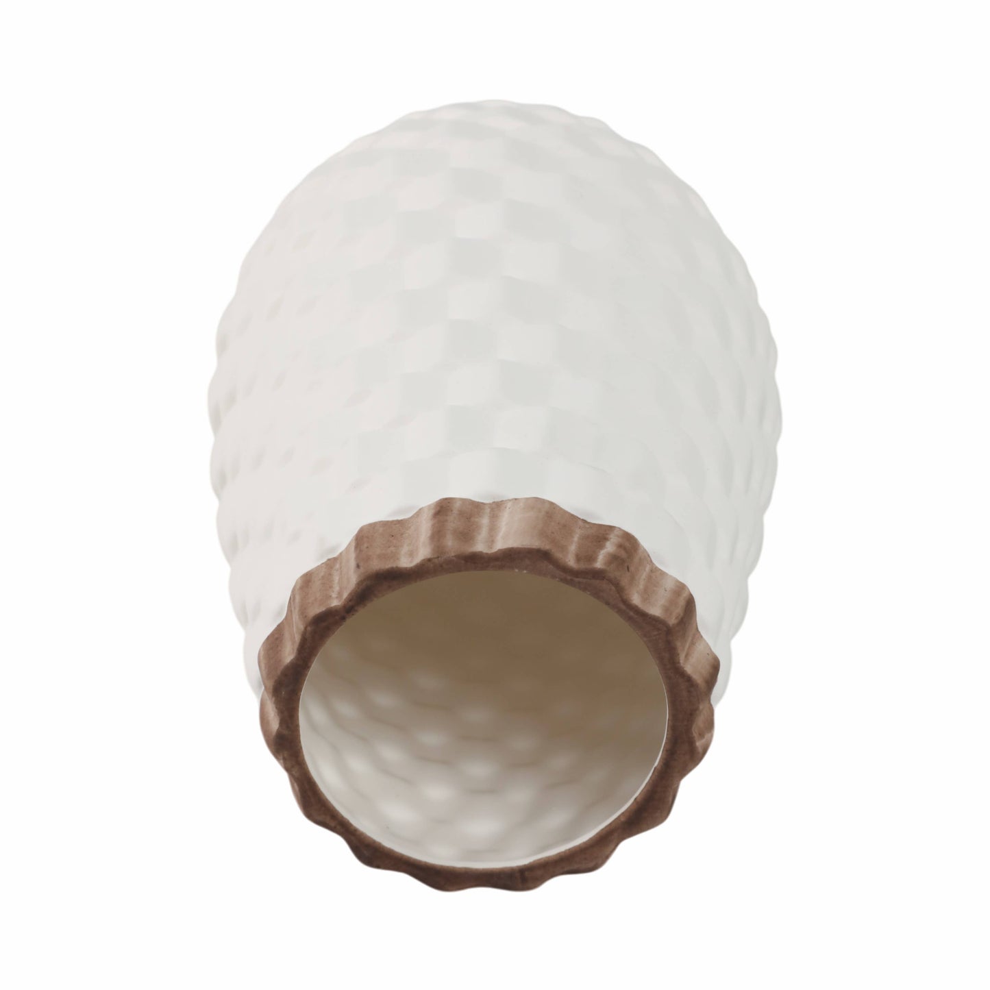 White 9 in. Ceramic Novelty Geometric Textured Vase
