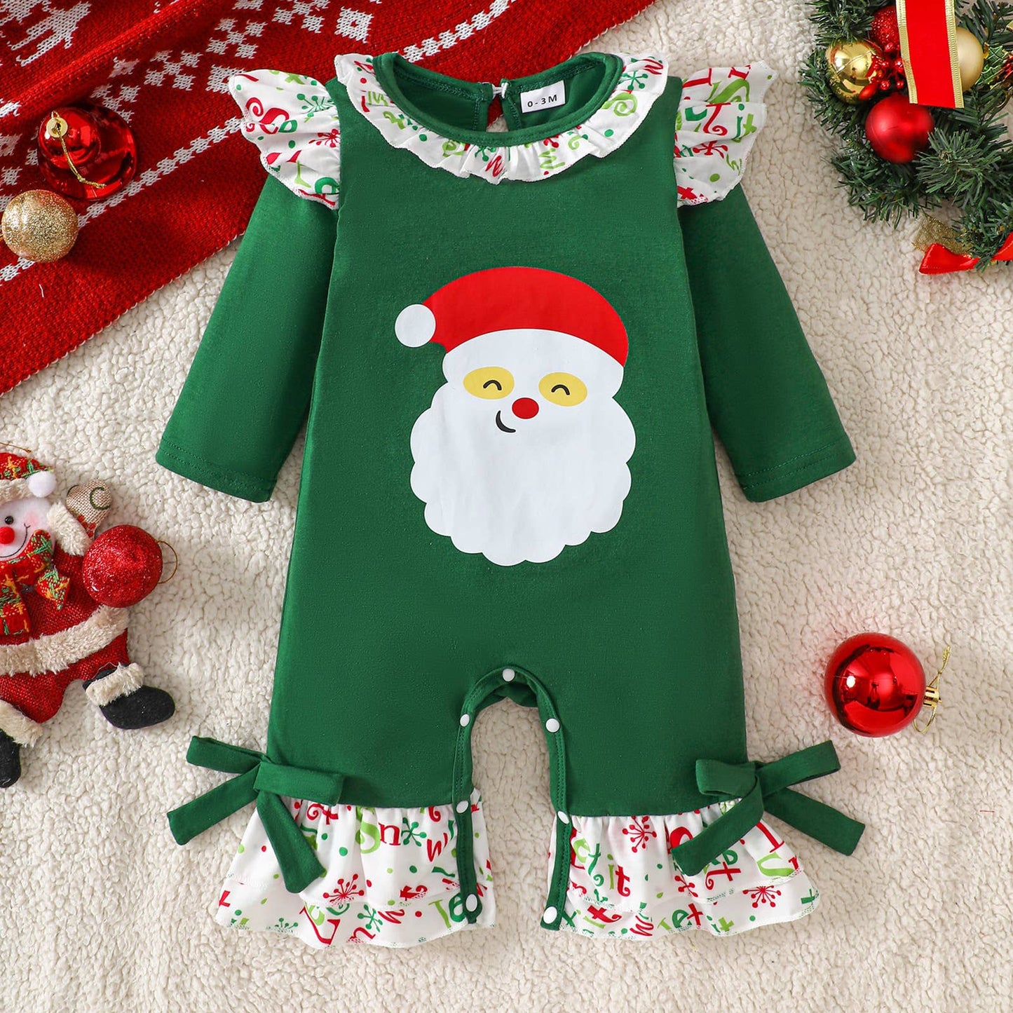 Baby Girl Christmas Tree Ruffle Romper (Non PatPat)