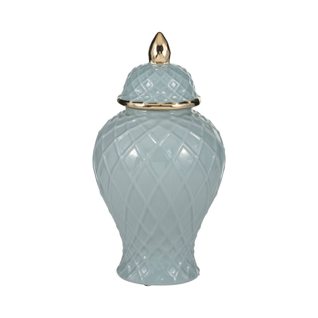 Ceramic Rope Temple Lidded Decorative Jar - Blue, 14 in.