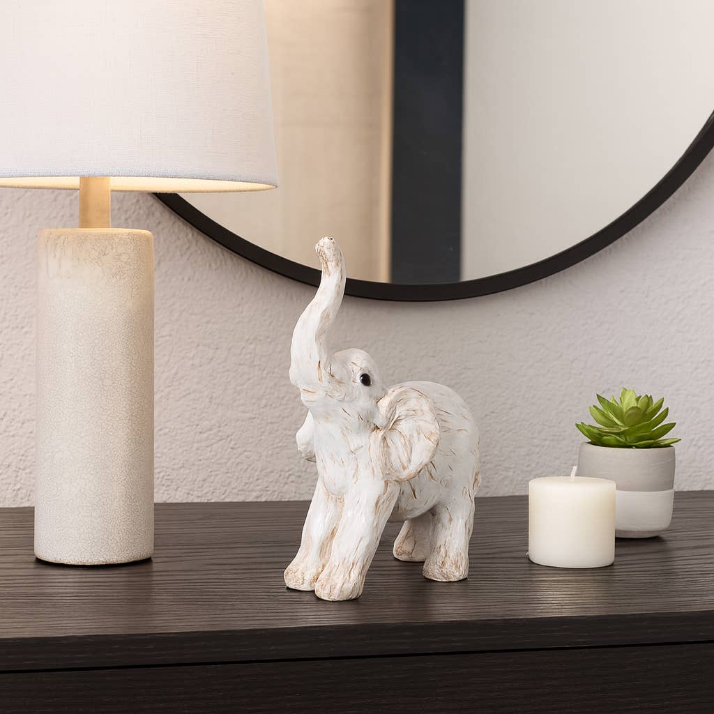 Resin Elephant Statue Decorative Sculpture - White, 8 in.