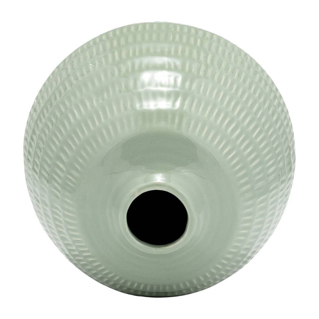 Ceramic Oval Stripe Decorative Vase - Green, 7 in.