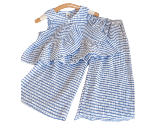 Blue & White Spring Pants Set