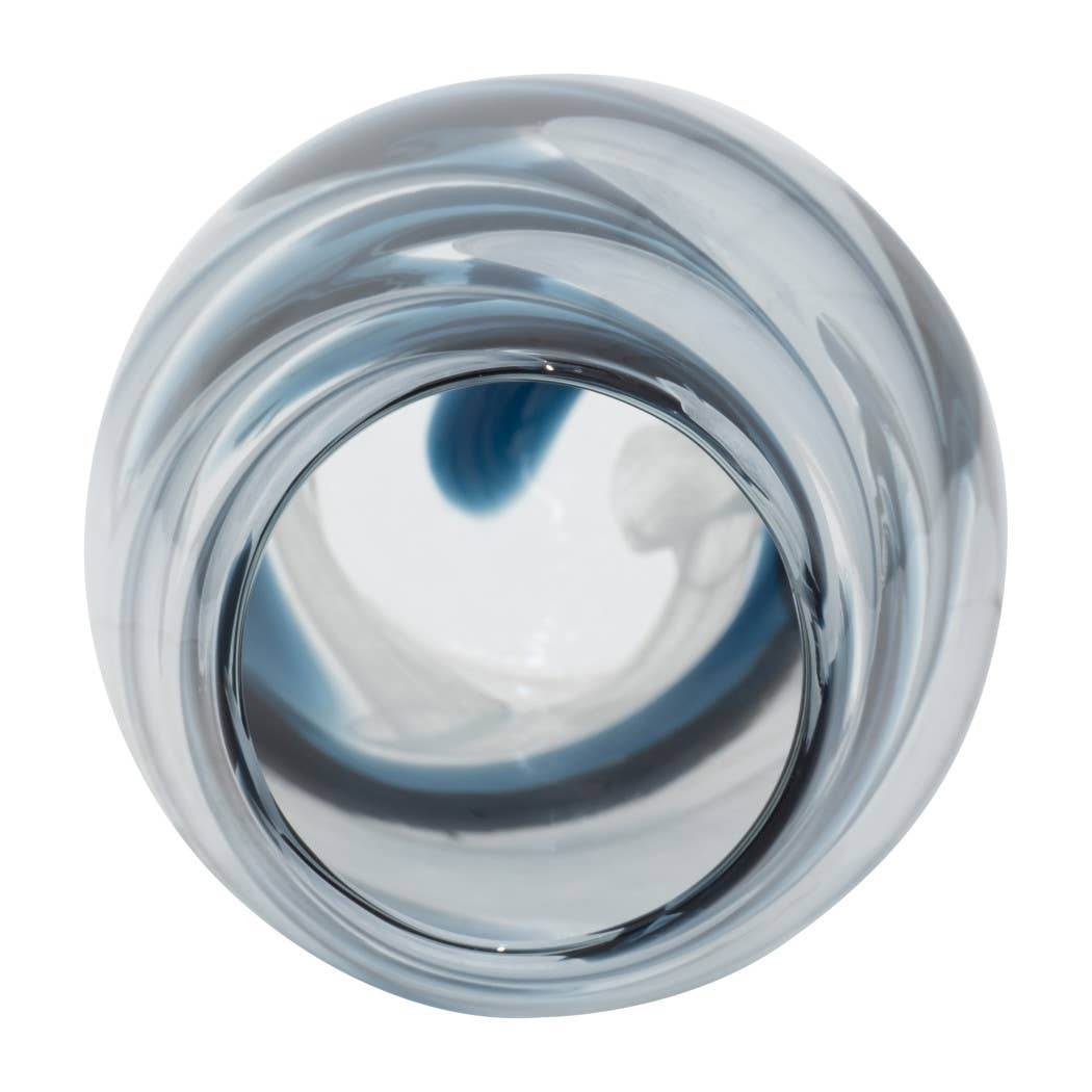 Glass Hand Blown Coastal Swirl Vase - Blue, 12 in.