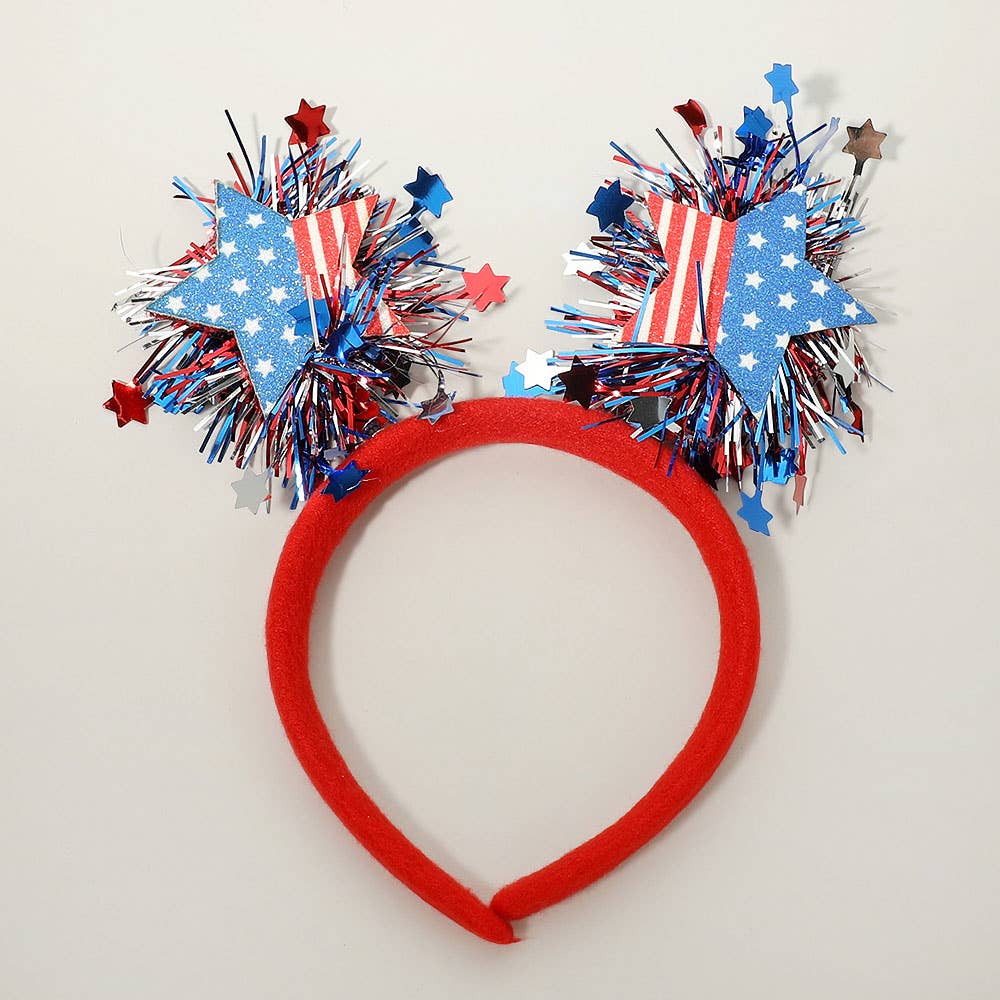 American USA Flag Star Ear Tinsel Headband