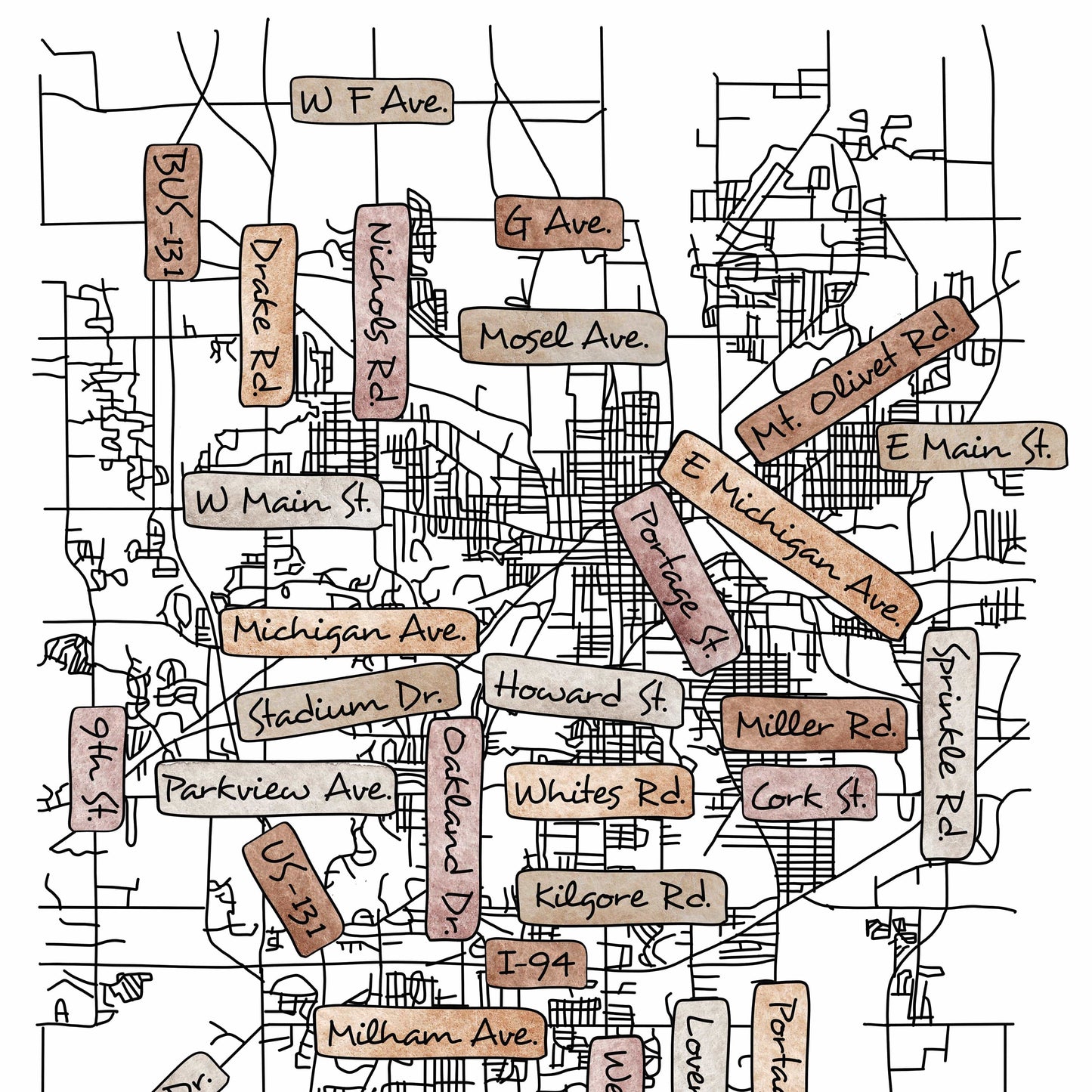 City Street Map Tile Sign - Rectangle - Custom Order