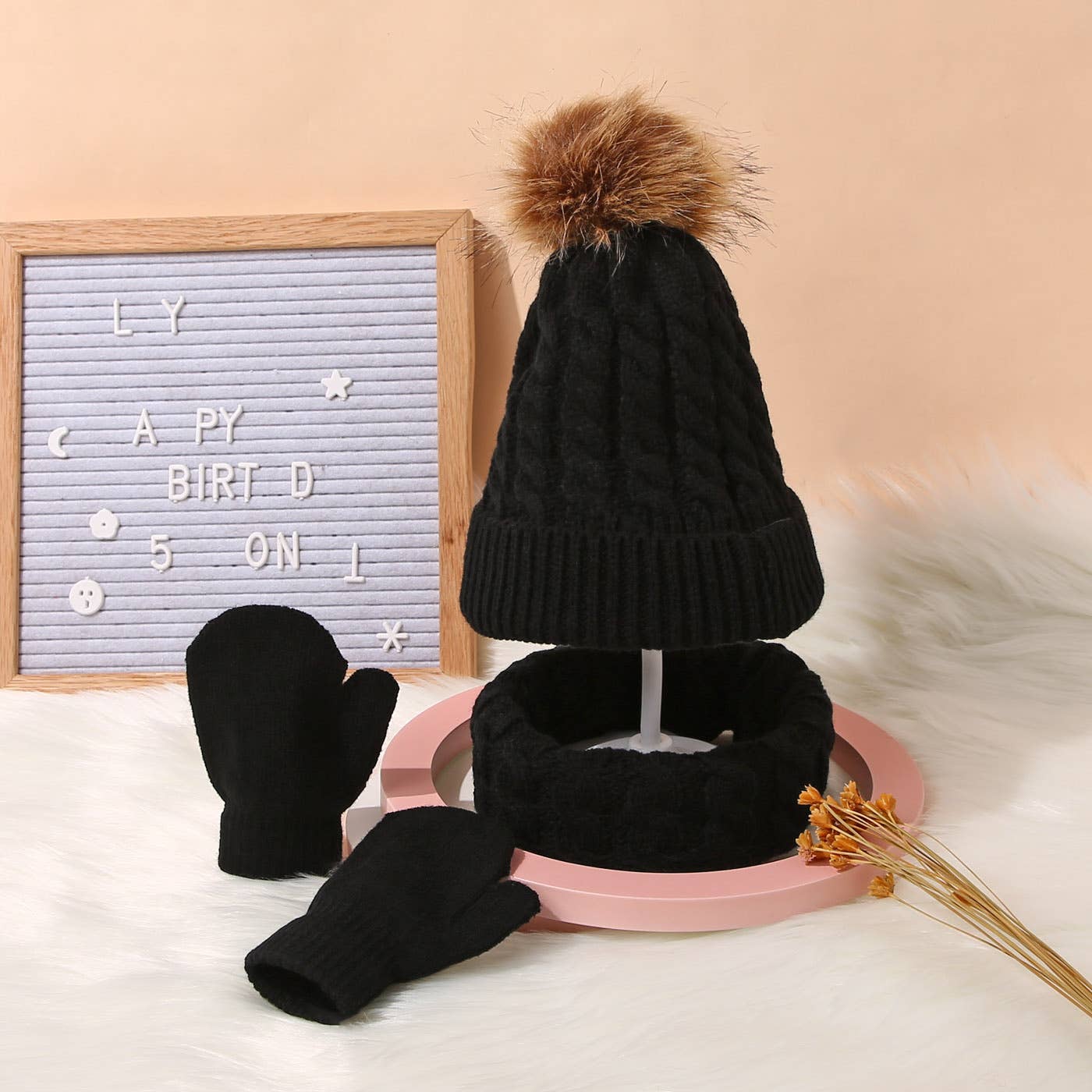 Baby / Toddler Cute Knit Hat/Scarf and Mittens Set