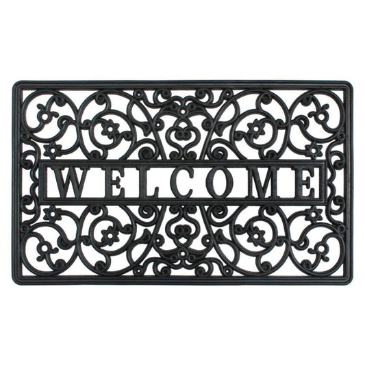 RugSmith Moulded Scroll Welcome Rubber Doormat, 18" x 30"