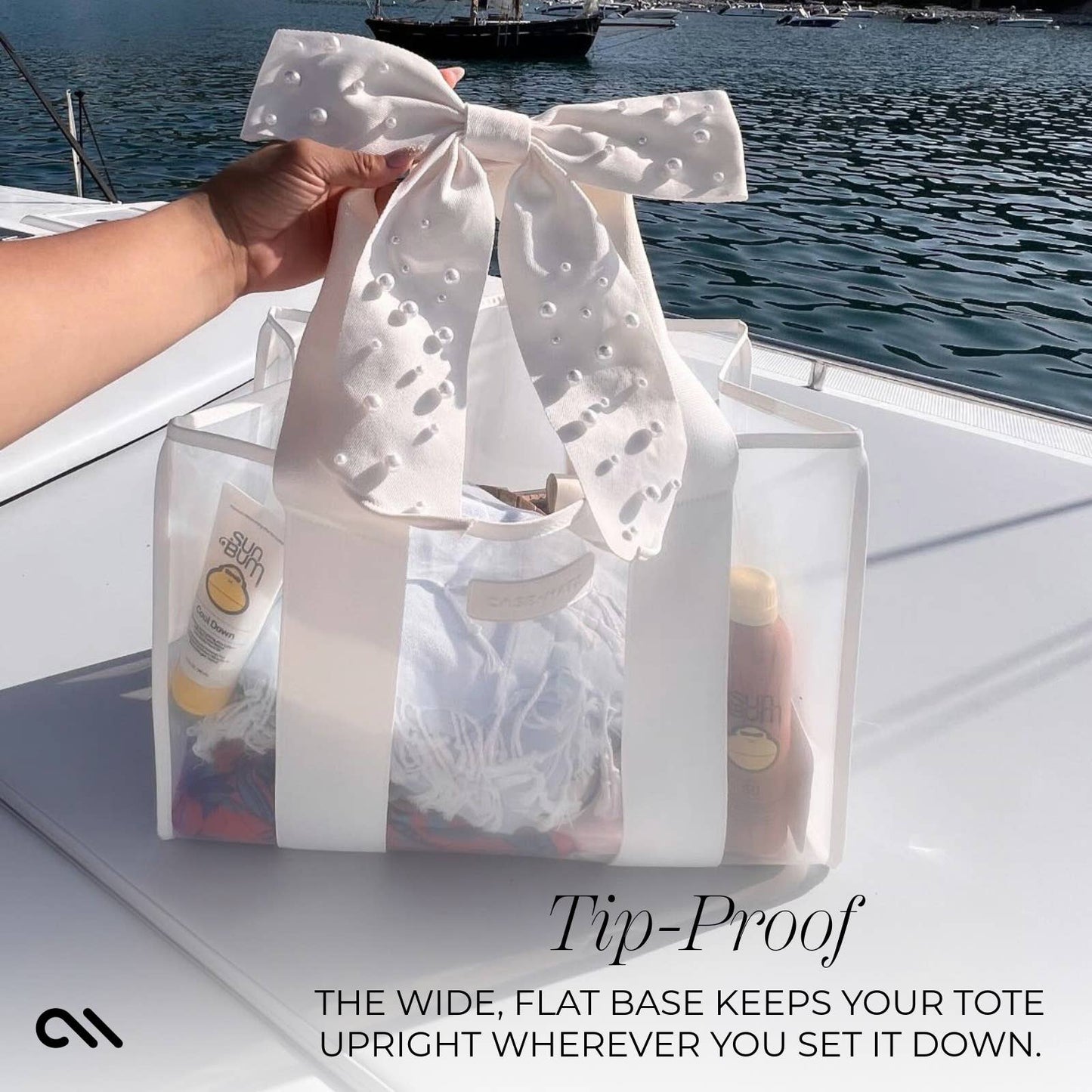 Special Edition Bow Ivory Pearl Beach Tote With Phone Pouch