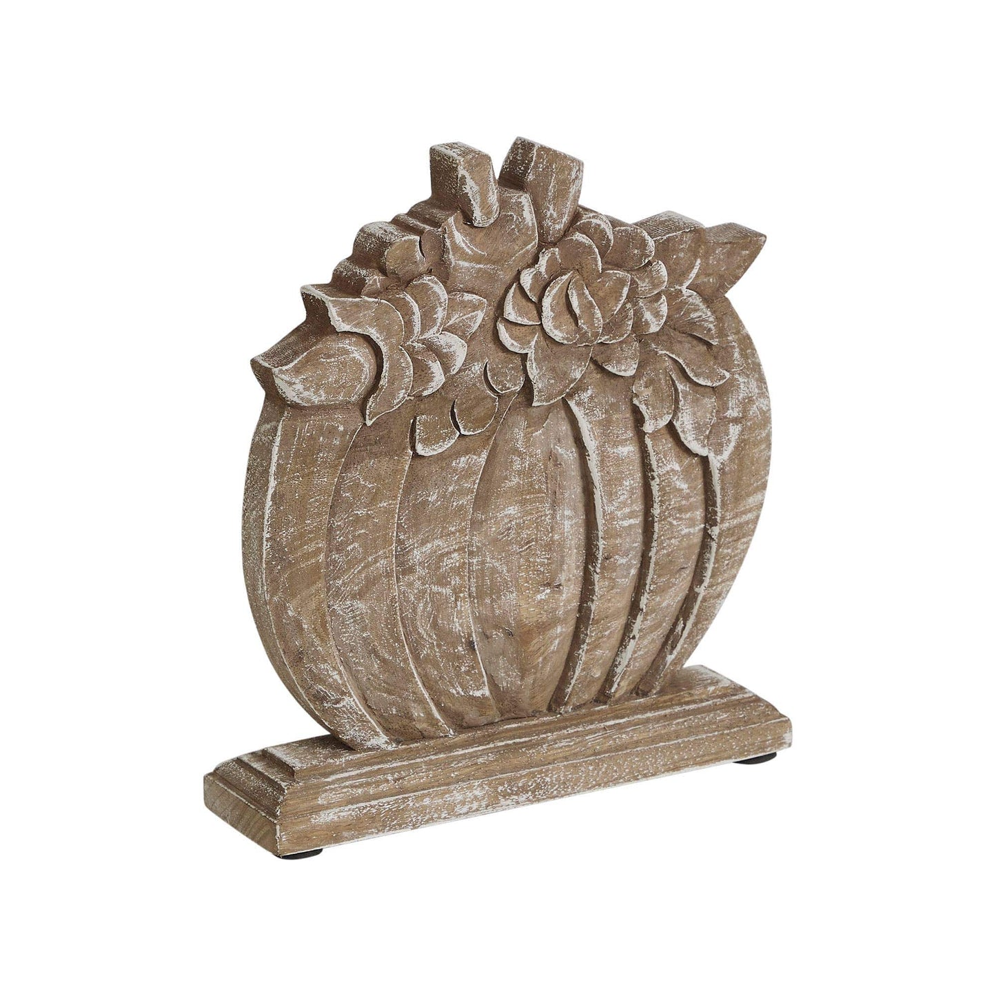 Wood Floral Pumpkin Autumn Fall Harvest Tabletop Decor 8.5x8x2 Inch