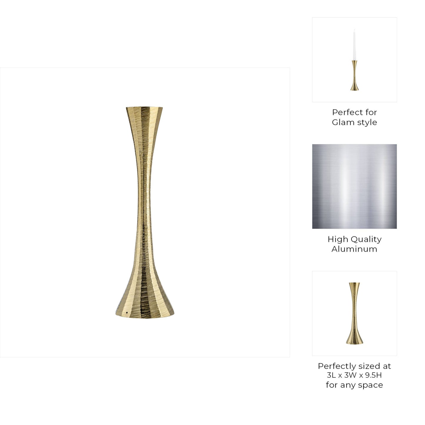 Metal Modern Solid Taper Candle Holder - Gold, 9 in.