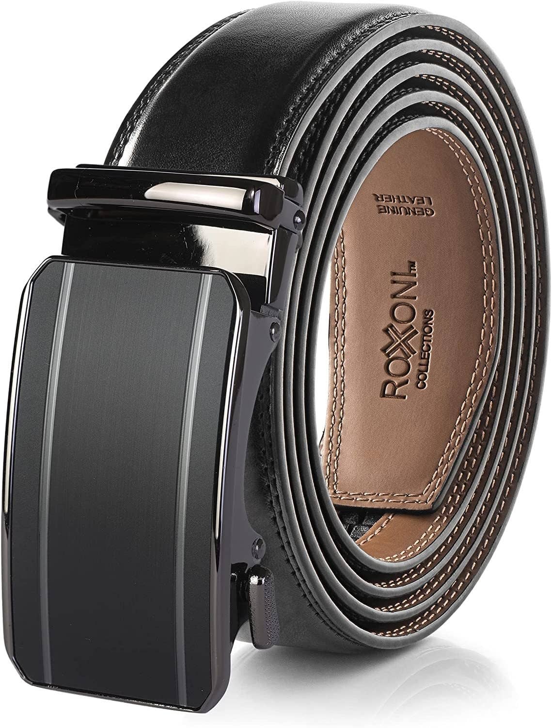 Men’s Genuine Leather Ratchet Belt with Automatic Buckle