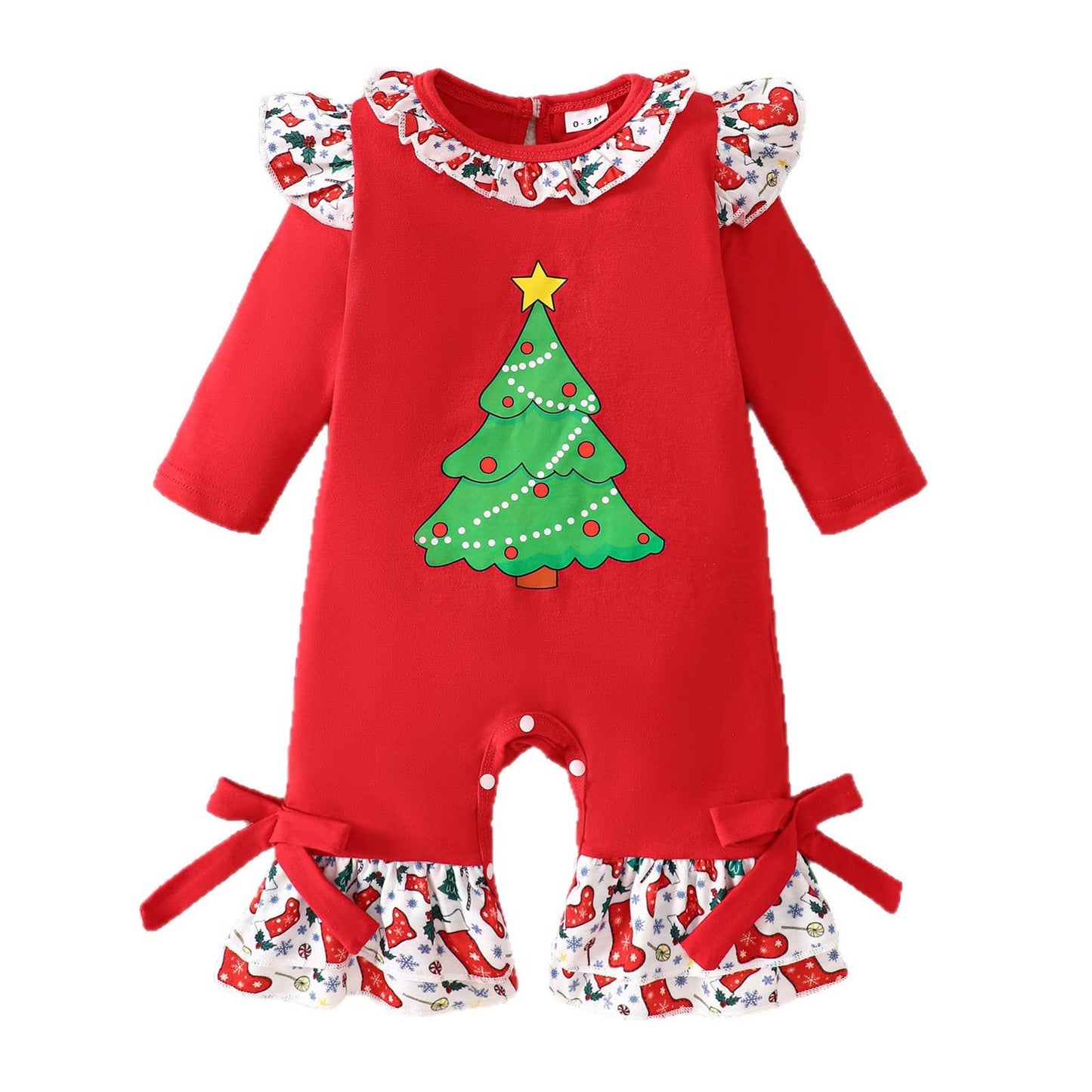 Baby Girl Christmas Tree Ruffle Romper (Non PatPat)