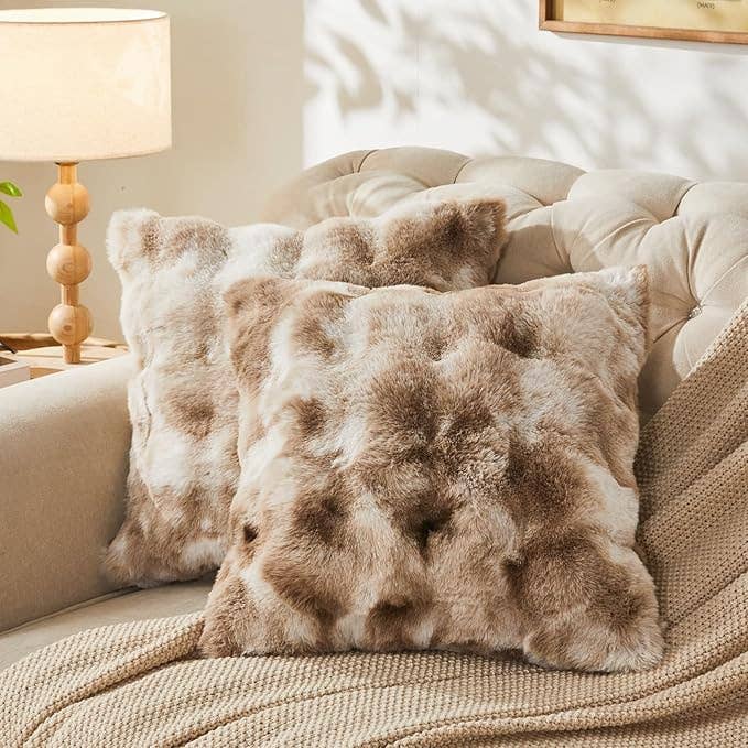 Soft Faux Rabbit Fur Throw Pillow Square 18" x 18" Decor