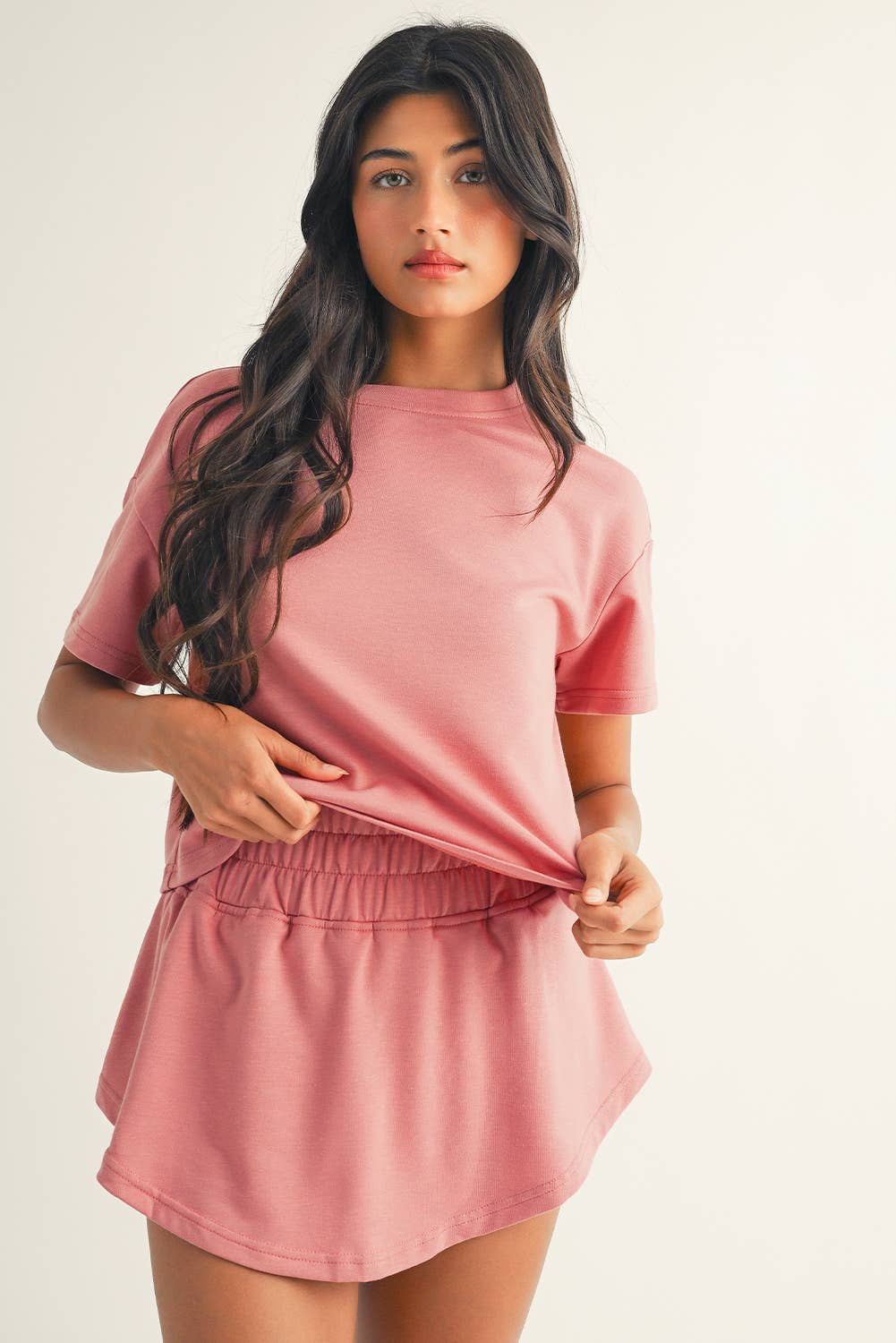 LDC 2pcs Cropped Tee and Ruffle High Waist Skort Set