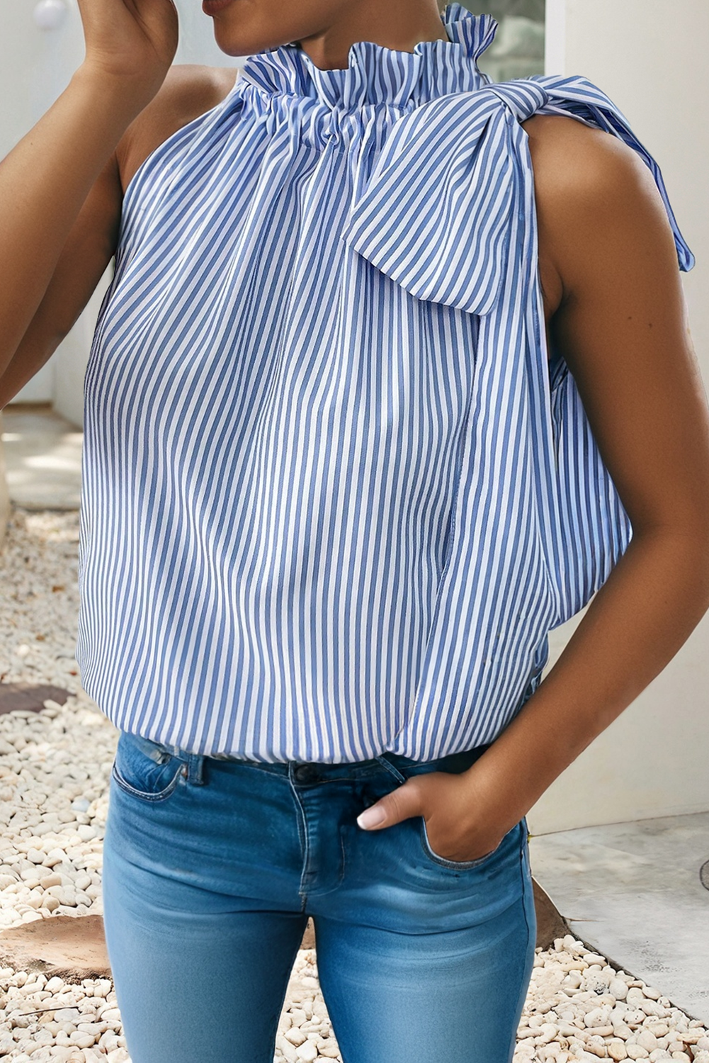 LDC Tied Knot Frilled Collar Sleeveless Top