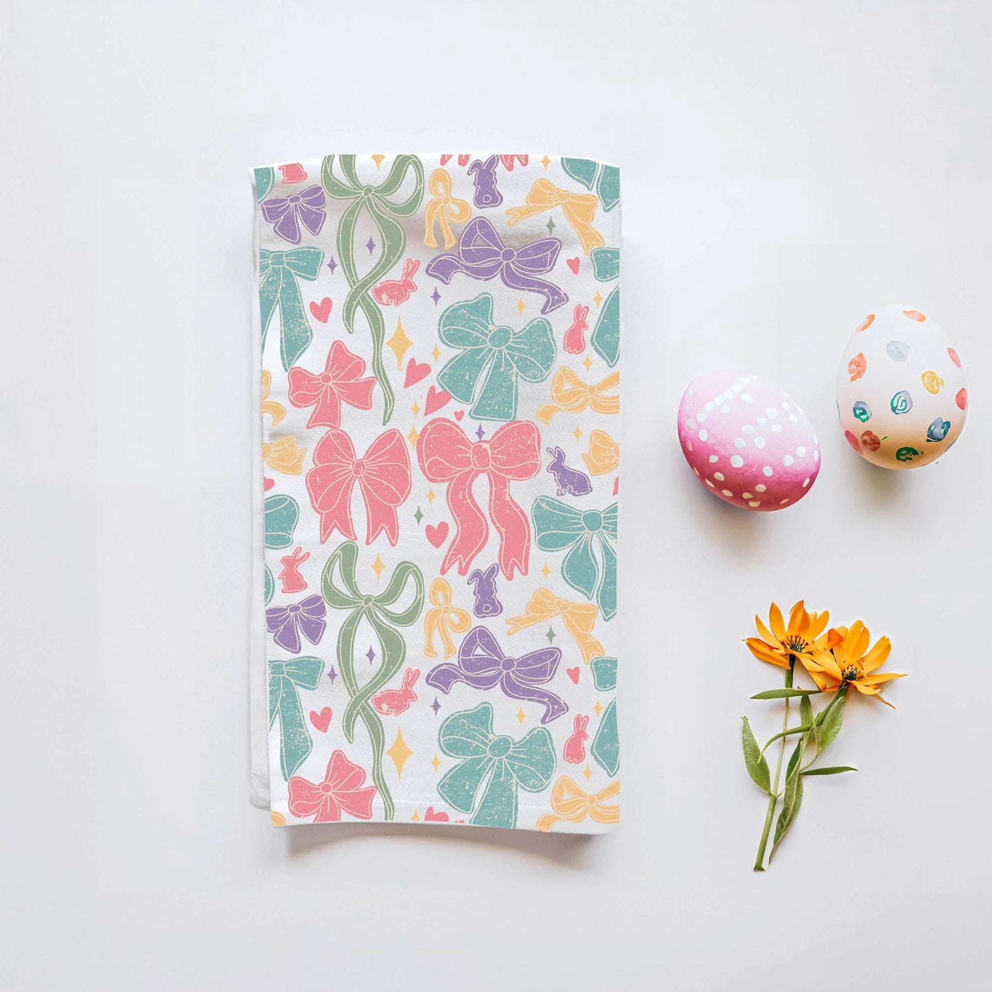 Bubblegum & Bow Pink Easter Bunny & Spring Kitchen Towels
