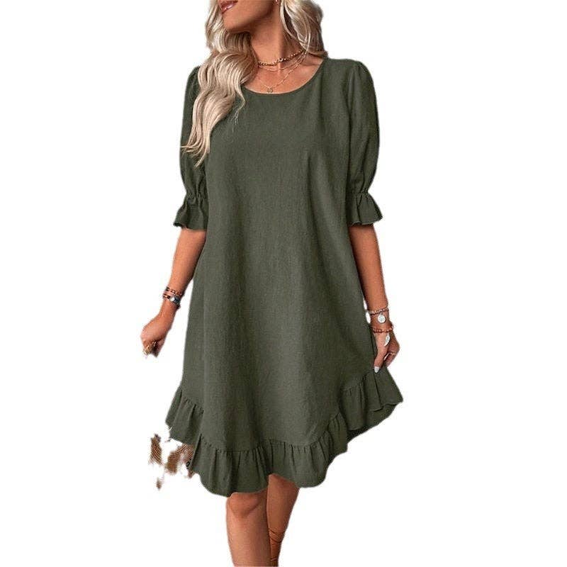 Round Neck Loose Fit Flared Dress