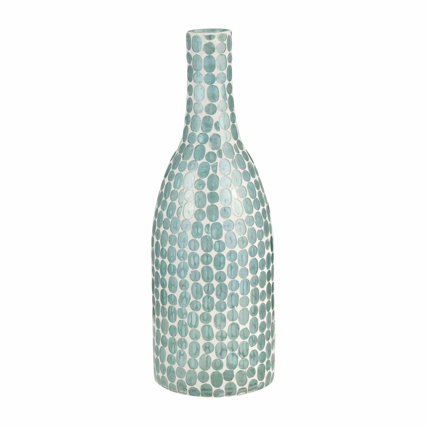 Glass Mosaic Pattern Narrow Neck Vase - Blue, 15 in.