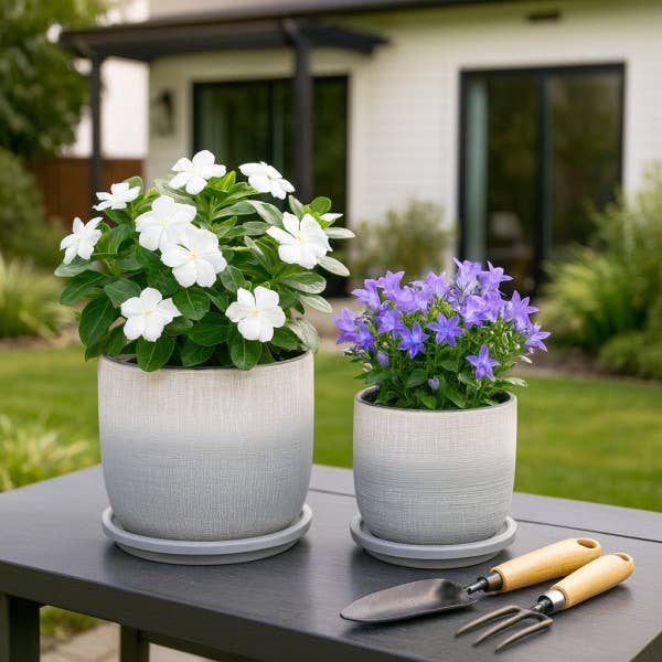Planters Set of 2 - Silver Ceramic Textured Saucer, 5/6 in.