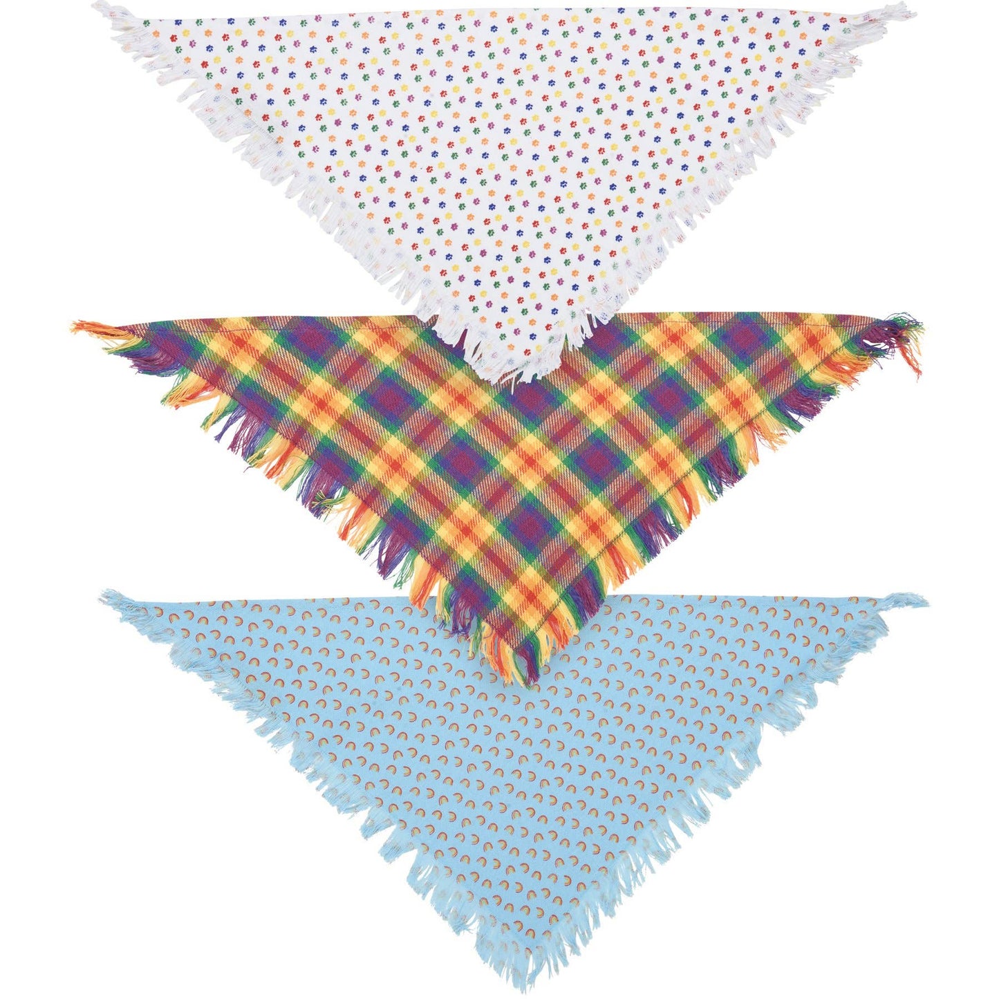 Rainbow Plaid Small Pet Bandana Set