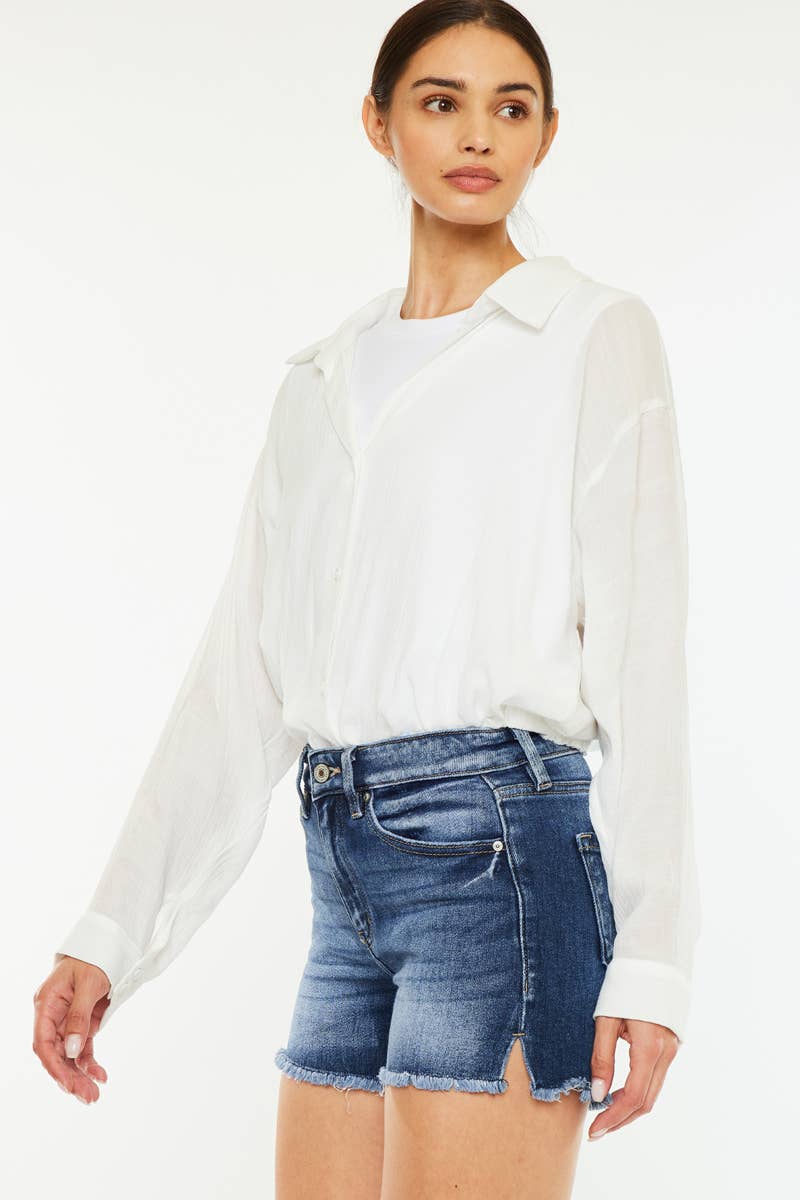 OPEN PACK HIGH RISE FRAYED HEM DENIM SHORTS-KC9212D