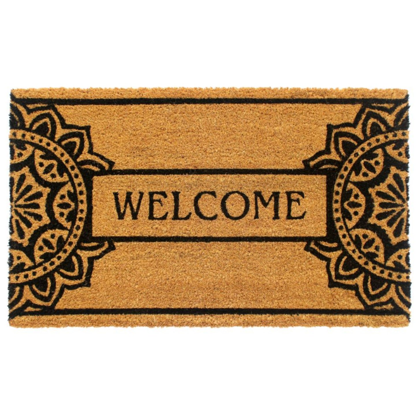 RugSmith Black Mandala Welcome Coir Doormat, 18" x 30"