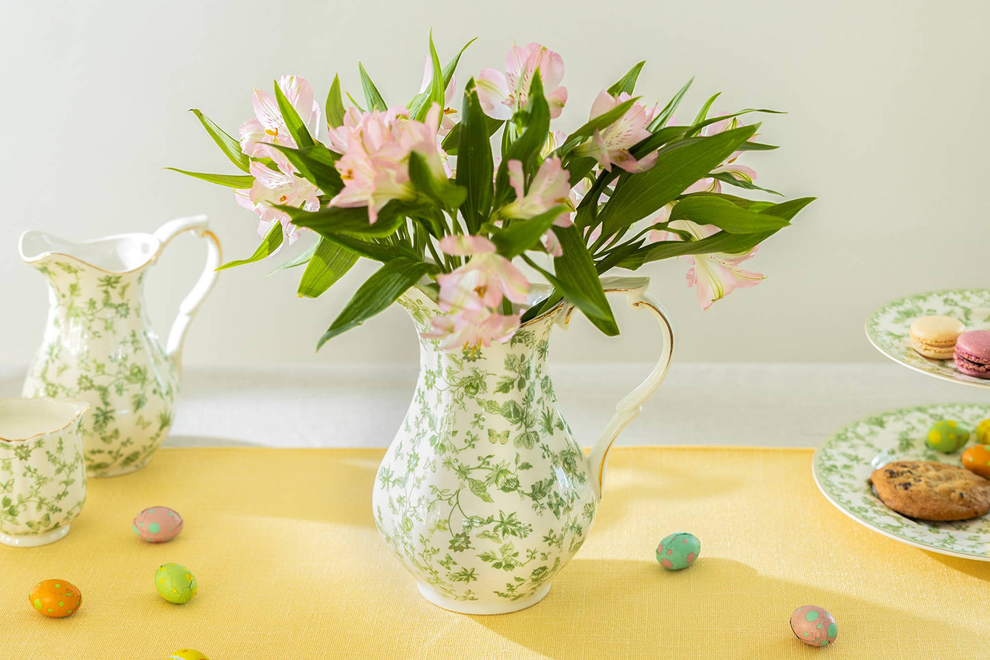 Porcelain 9" Tall Large Size Green Pitcher