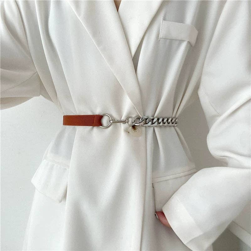 Chain Leather Splicing Simple Belt DPWB2838