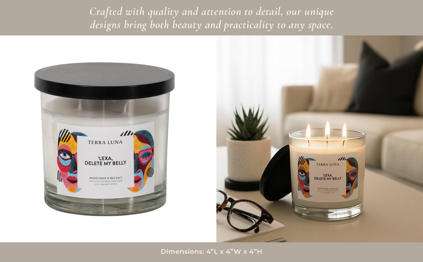Decorative Candle - White Glass "Delete My Belly", 12 Oz