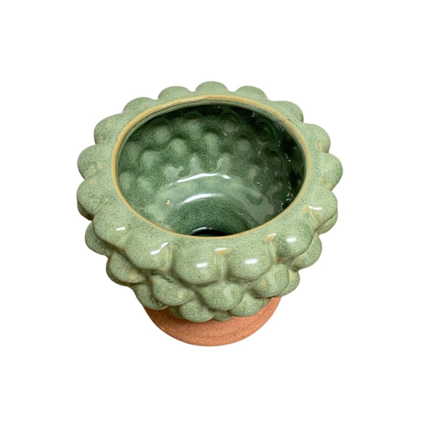 GREEN CERAMIC CHRISTMAS CANDLE HOLDER 4"