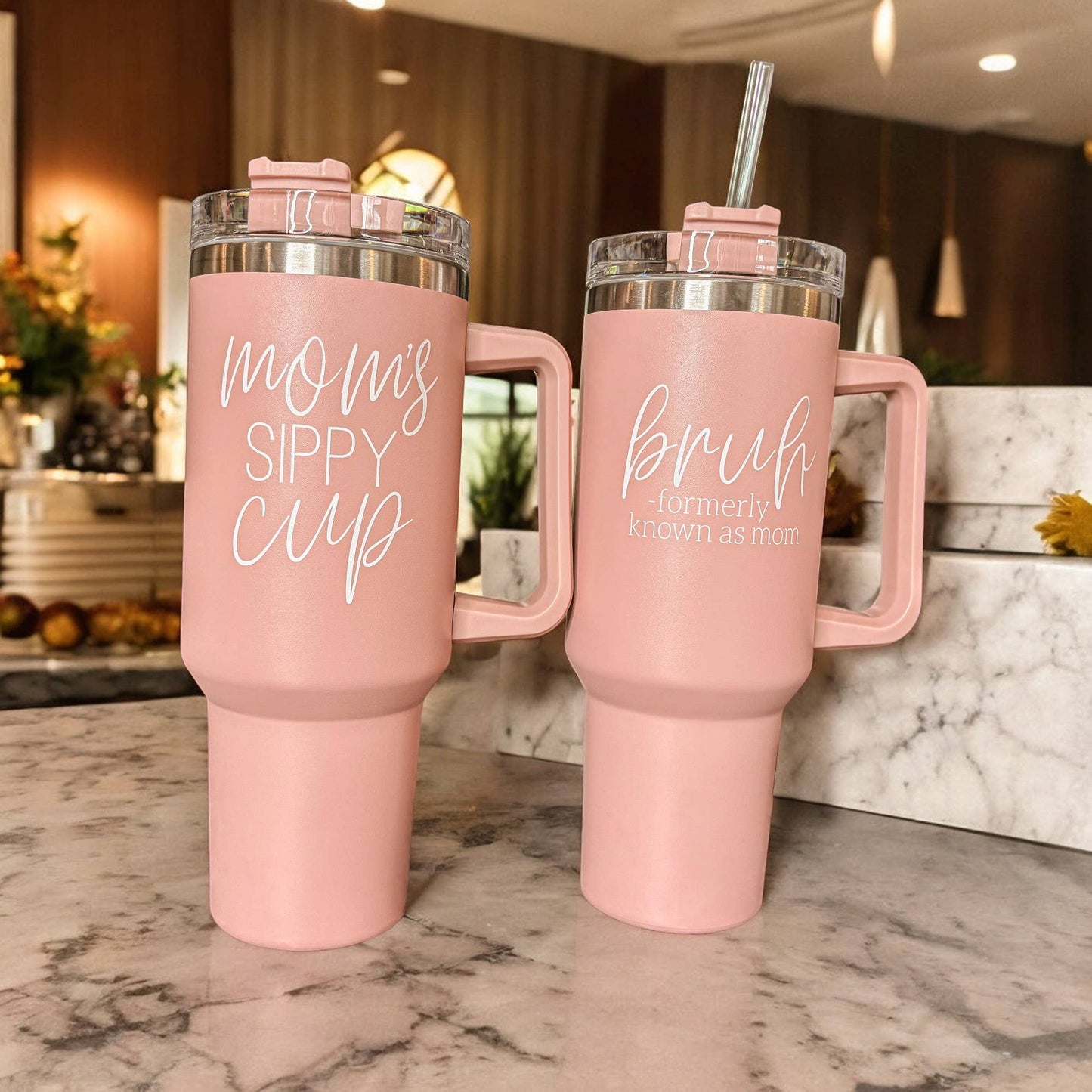 Mom's Sippy Cup, Back to School Gift, 40 oz Pink Tumbler Lid