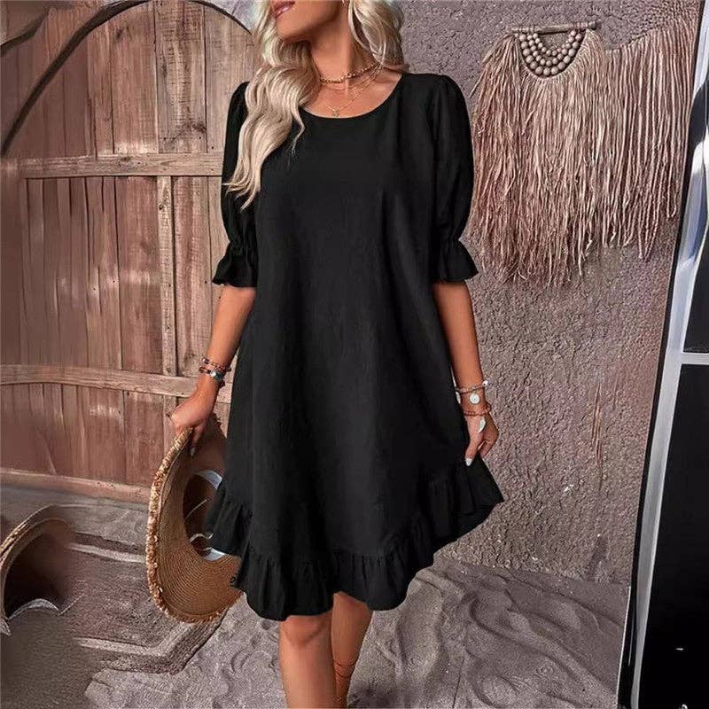 Round Neck Loose Fit Flared Dress