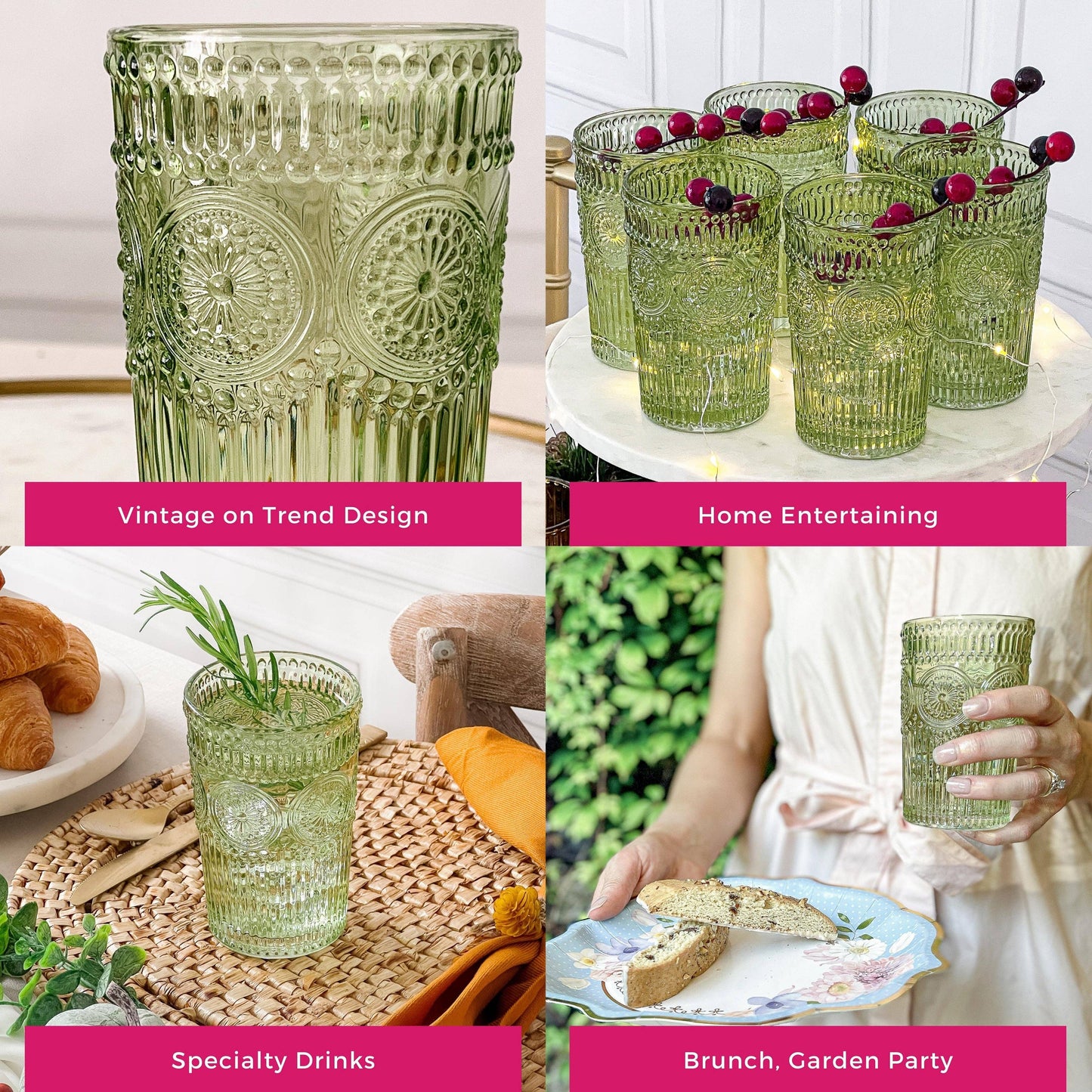 13 oz. Vintage Textured Drinking Glasses (6 pcs)