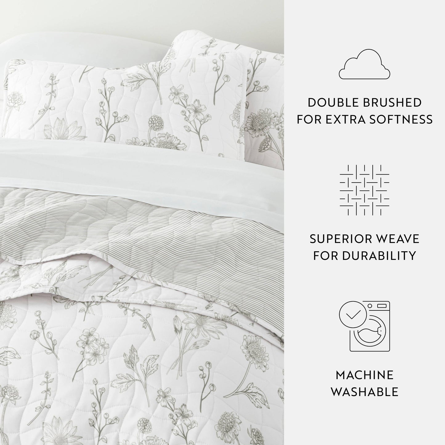 Blooming Daisy All Season Patterned Reversible Quilt Set