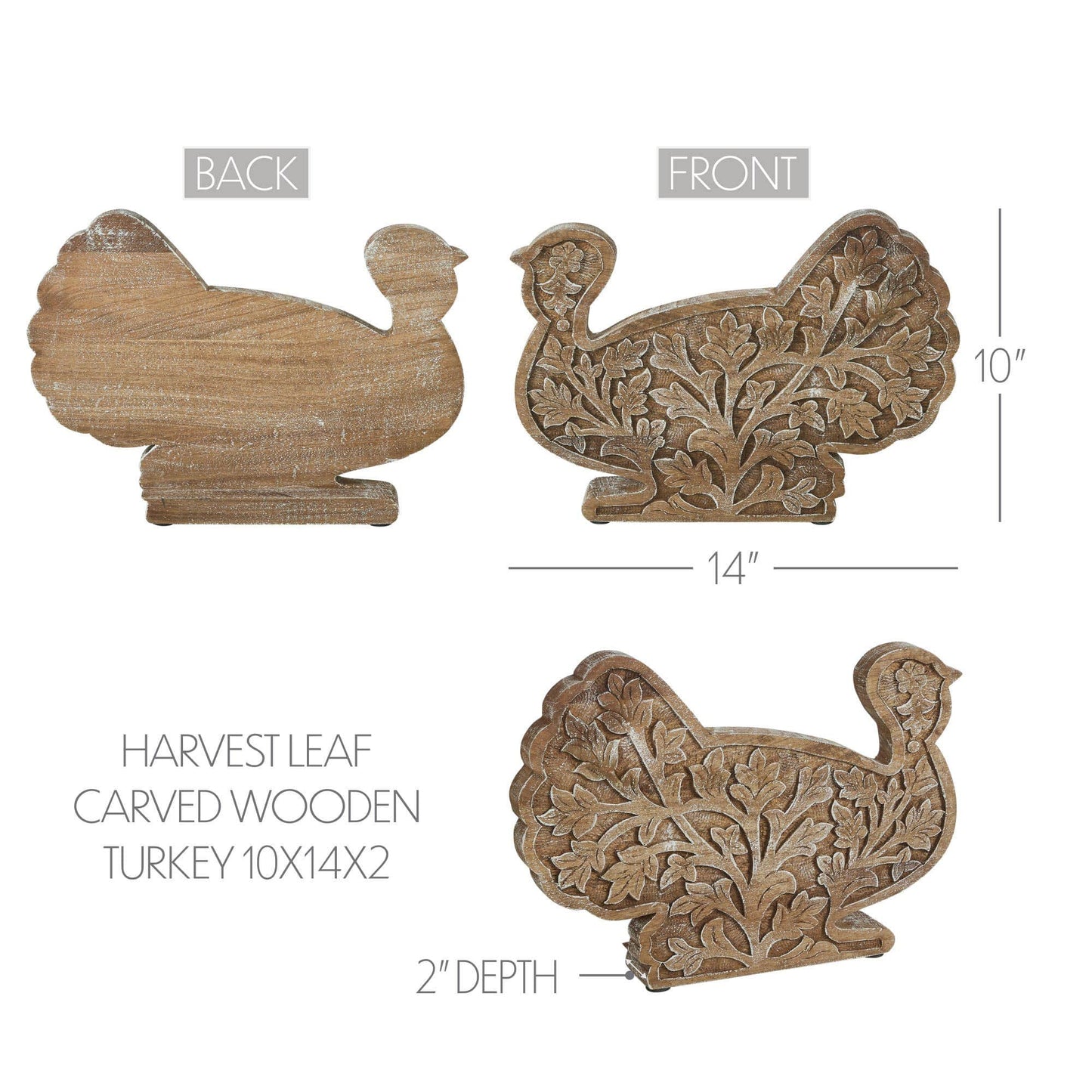 Wood Turkey Figurine, Fall Leaf Tabletop Decor, Thanksgiving Accent, 10x14x2