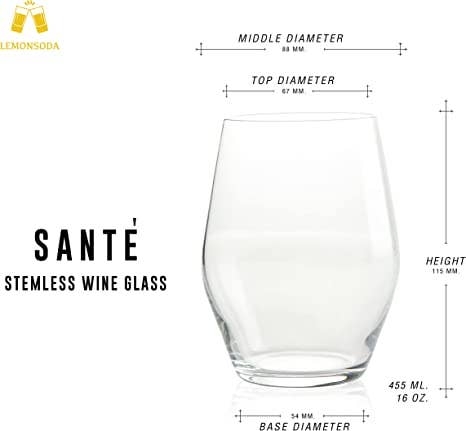 Sante Stemless Crystal Wine Glasses- (15oz) (1pc)