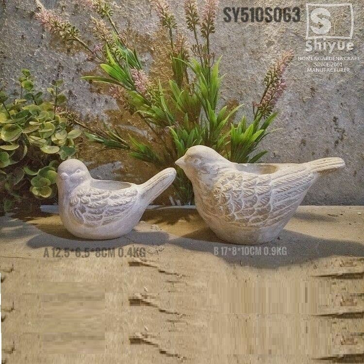 CEMENT BIRD CANDLE HOLDER - LARGE