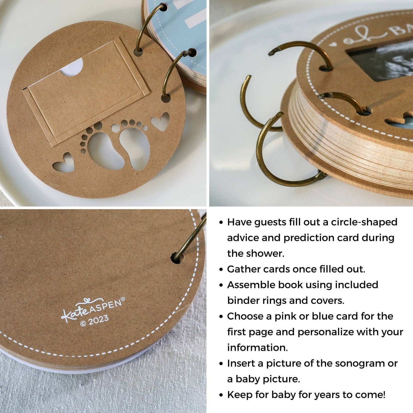 Baby Shower Prediction Advice Card Keepsake Book - Kraft Circle Shape