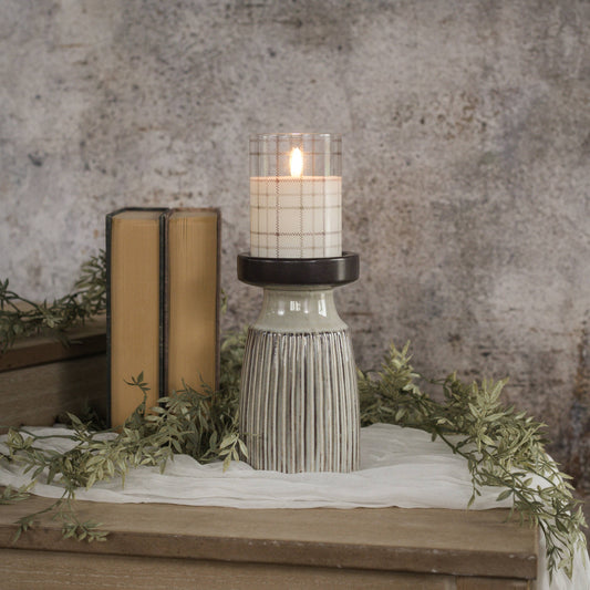 7.5" BEIGE & BROWN PILLAR CANDLE HOLDER