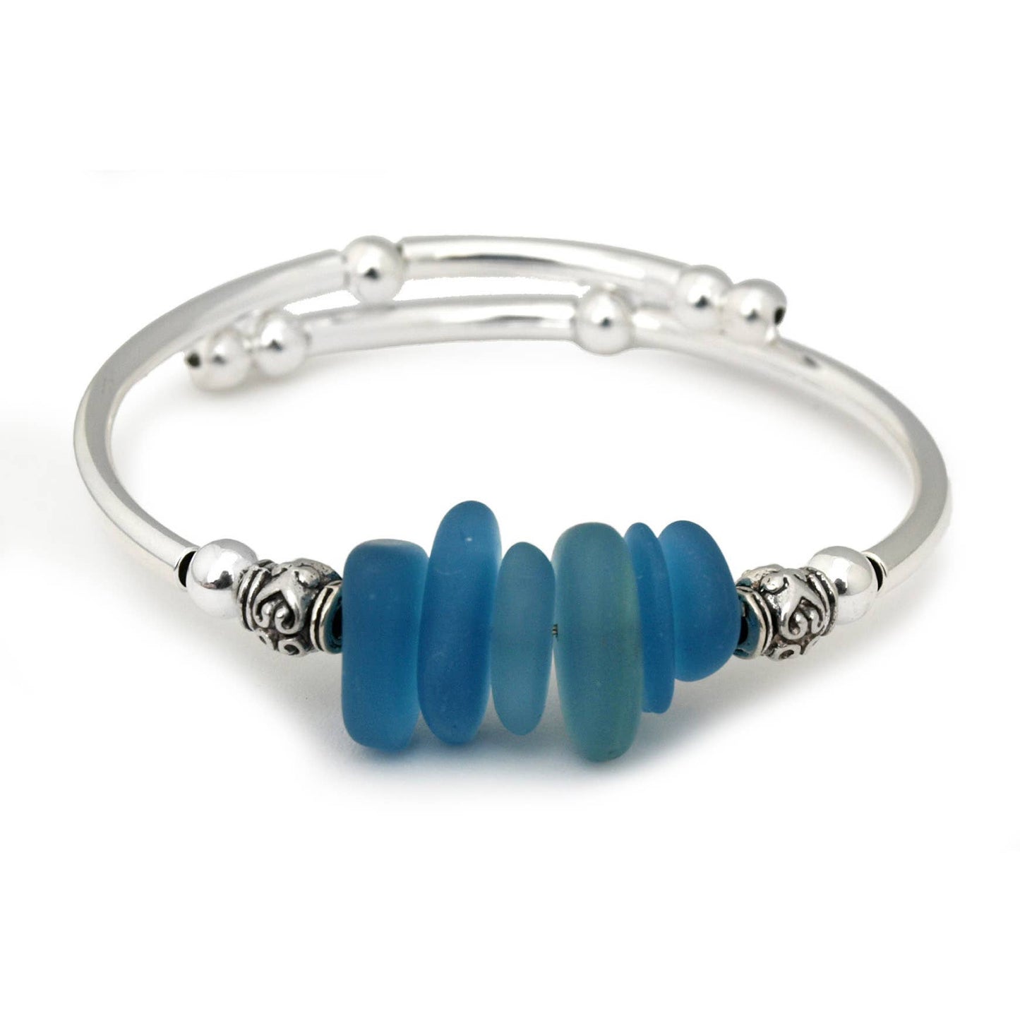 Ocean Blue Sea Glass Nuggets Single Bracelet