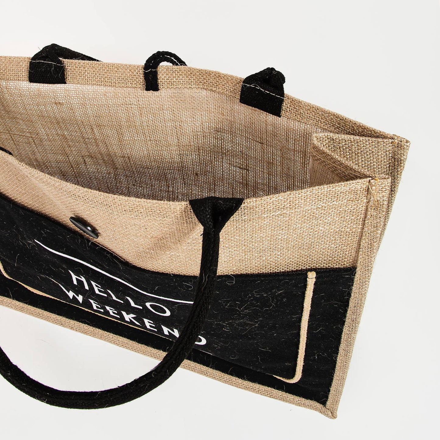 Hello Weekend Burlap Tote Bag - Standard Width
