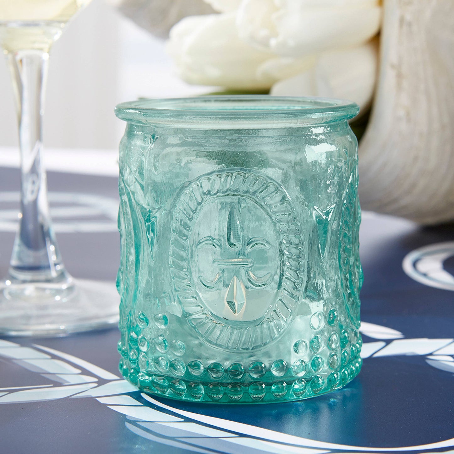 "Vintage" Blue Glass Tea Light Holder