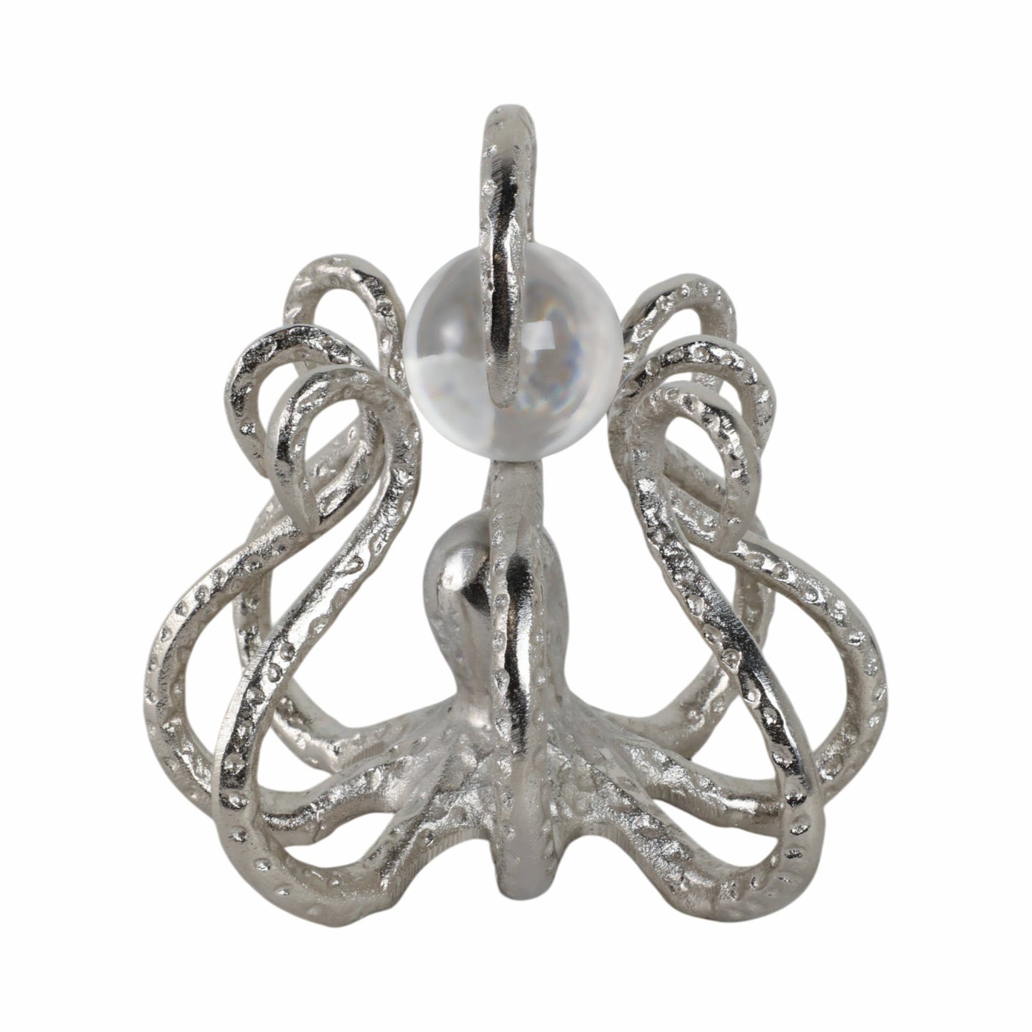 Figurine - Silver Metal Octopus with Acrylic Ball, 8 in.