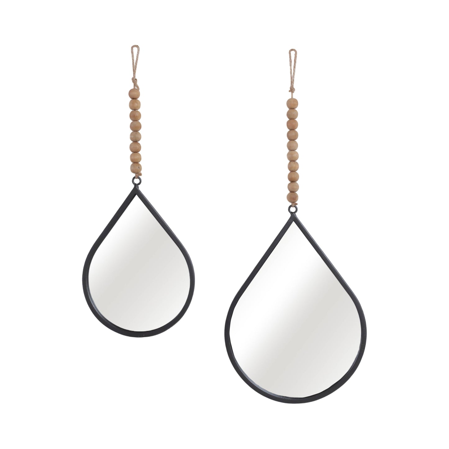 Wall Mirror Set of 2 - Silver Metal Wood Teardrop, 11/14 in.