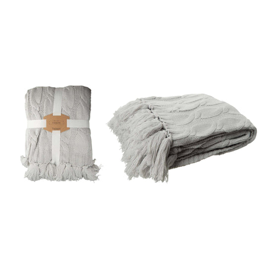Fabric 60 in. Gray Knitted Throw  Tassels