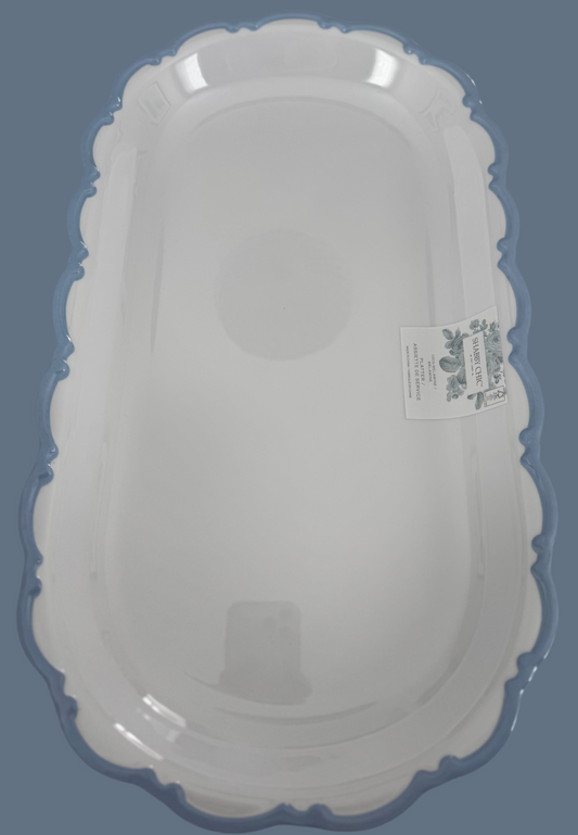 Melamine Platter White Trimmed in Blue
