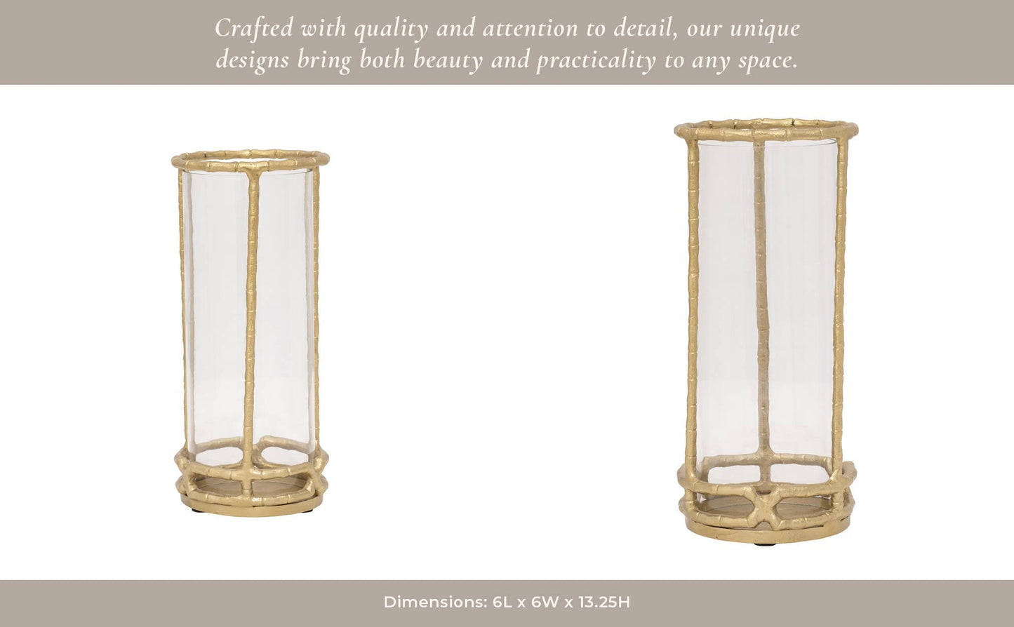 Metal Glass Modern Hurricane Candle Holder - Gold, 13 in.