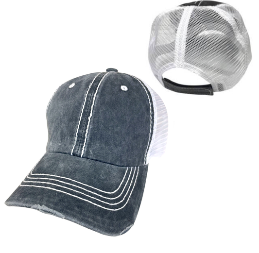 YOUR PERSONALIZED TOWN, STATE, AND LATITUDE / LONGITUDE HATS: Charcoal with White Mesh Unisex