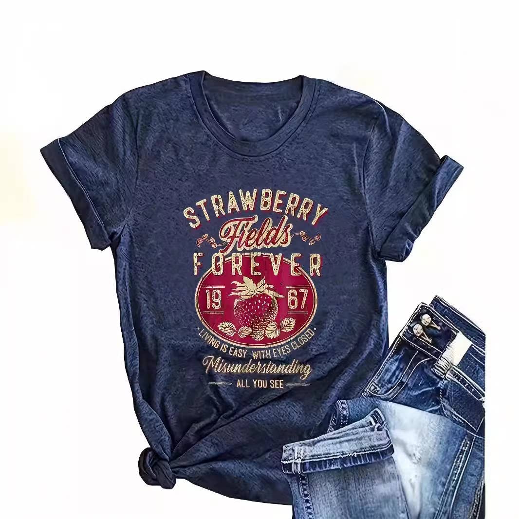 Vintage Strawberry Print Crewneck T-Shirt