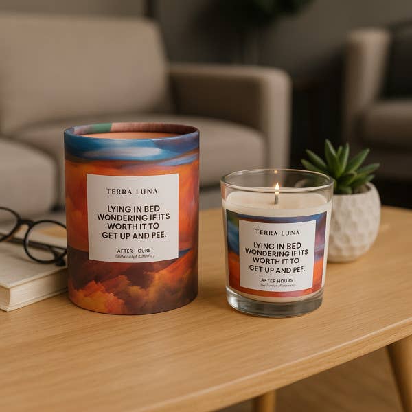 Decorative Candle - Orange/Blue Glass Lying In Bed, 7 Oz